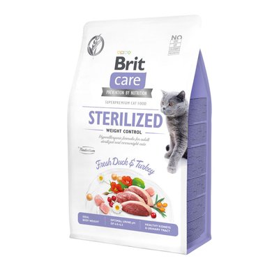 Brit Care Cat GF Sterilized Weight Control корм для стерилизованных кошек с лишним весом 2кг (утка и индейка)