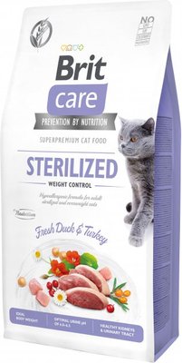 Brit Care Cat GF Sterilized Weight Control корм для стерилизованных кошек с лишним весом 7кг (утка и индейка)