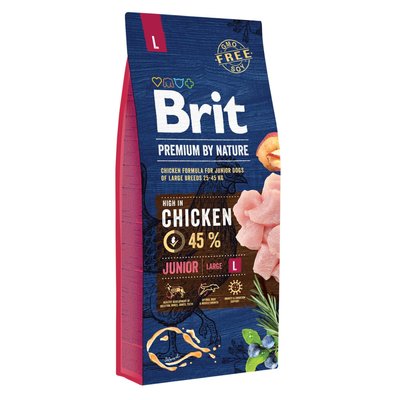 Brit Premium Junior L - Сухой корм для щенков и молодых собак крупных пород (весом от 25 до 45 кг) 15 кг (курица)