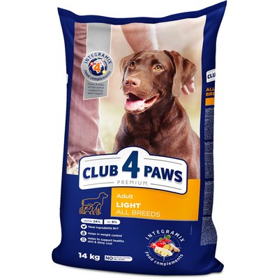 Сухой корм Клуб 4 Лапы Adult Light All Breeds Premium Контроль веса для взрослых собак всех пород, 14 кг