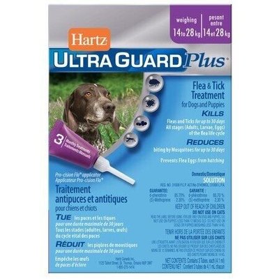 Hartz UltraGuard Plus (Хартс) капли от блох, блошиных яиц, клещей, коморов (4 в 1) для собак и щенков 14-28 кг, упаковка
