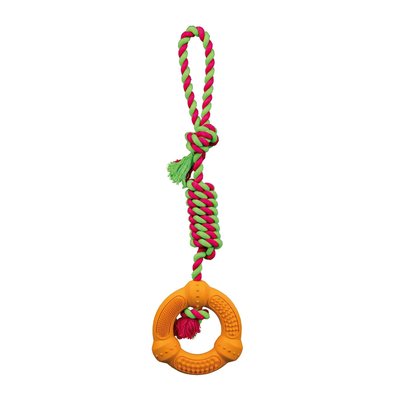 Игрушка для собак Trixie Кольцо на верёвке с ручкой 41 см, d=12 см (резина, цвета в ассортименте)