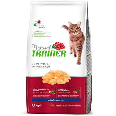 Trainer Cat Natural with Fresh Chicken Трейнер сухий корм для дорослих кішок віком від 1 року, з курятиною, 1.5 кг