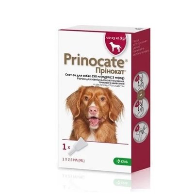 Prinocat (Прінокат) краплі на холку від бліх, кліщів та гельмінтів для собак від 10 до 25 кг, упаковка