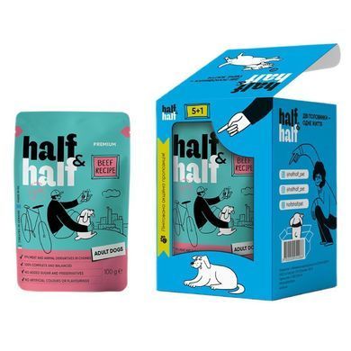 Half&Half Adult - Набор влажных кормов кусочки в соусе с говядиной паучи (5+1)