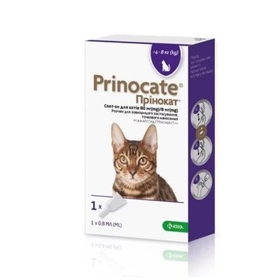 Prinocat (Прінокат) краплі на холку від бліх, кліщів та гельмінтів для котів від 4 до 8 кг, упаковка