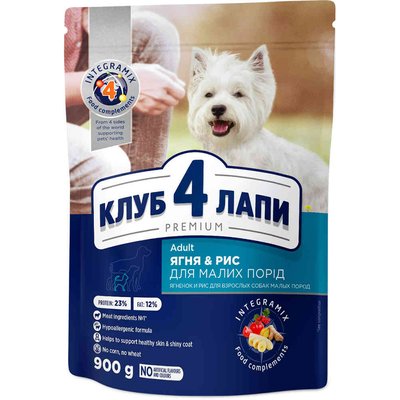 Сухий корм Клуб 4 Лапи Adult Small Breeds Premium для дорослих собак малих порід, з ягням і рисом, 900 г