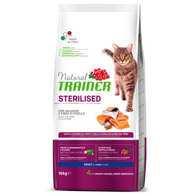 Trainer Cat Natural Sterilised with Salmon Трейнер сухой корм для взрослых стерилизованных кошек от 1 года, с лососем, 10 кг