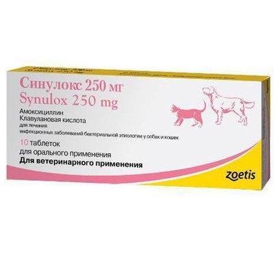 Zoetis СІНУЛОКС 250 мг, Synulox - Антибактеріальний препарат для собак та котів
