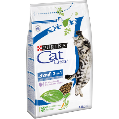 CAT CHOW Feline 3 in 1 - Сухой корм для взрослых кошек c формулой тройного действия 1,5 кг