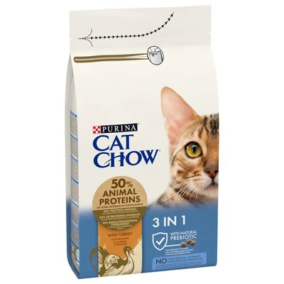 CAT CHOW Feline 3 in 1 - Сухой корм для взрослых кошек c формулой тройного действия 1,5 кг