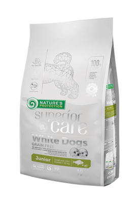 Nature’s Protection SC White Dogs Grain Free Junior Small&Mini Breeds – беззерновой корм с белой рыбой для щенков малых пород с белой шерстью 10 кг