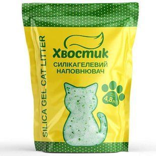Наполнитель силикагелевый Хвостик для кошек мелкая фракция с зелеными гранулами 4,8 л
