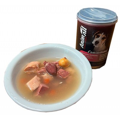 AnimAll Dog Duck and Chicken Consomme  - консерва для собак с уткой, курицей, куриным сердцем и желтком 375 г