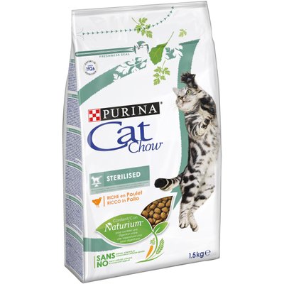 CAT CHOW Sterilized - Сухой корм для стерилизованных кошек и кастрированных котов с курицей1,5 кг
