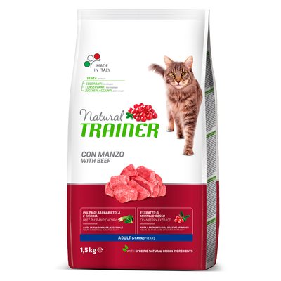 Trainer Cat Natural with Beef Трейнер сухий корм для дорослих кішок віком від 1 року, з яловичиною, 1.5 кг