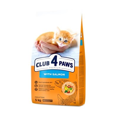 Сухой корм Клуб 4 Лапы Premium For Kittens для котят, с лососем, 5 кг