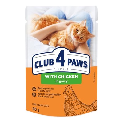 Влажный корм Клуб 4 Лапы Adult Cat Premium для взрослых кошек, с курицей в соусе, 85 г