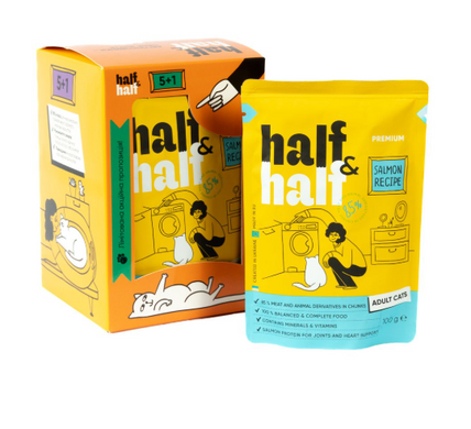 Half&Half Adult - Набір вологих кормів для котів з лососем (5+1)