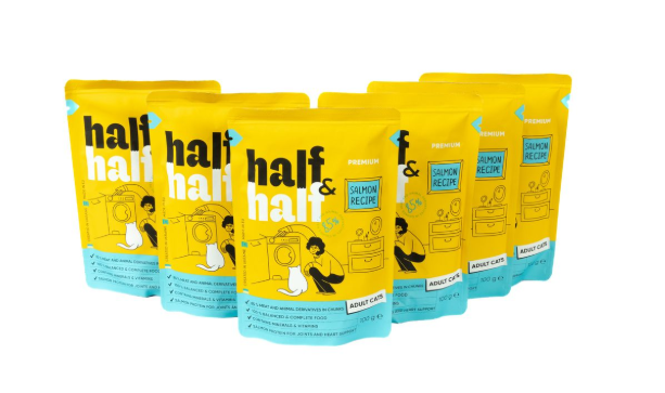 Half&Half Adult - Набір вологих кормів для котів з лососем (5+1)
