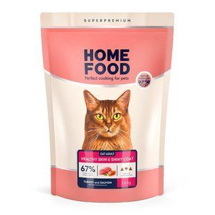 Home Food Повнораціонний сухий корм для дорослих котів Здорова шкіра та блиск шерсті з індичкою та лососем 1,6 кг