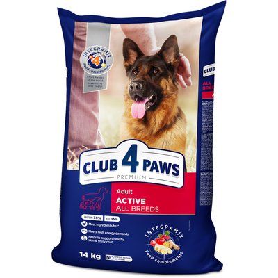 Сухой корм Клуб 4 Лапы Adult Active All Breeds Premium для взрослых, активных собак всех пород, 14 кг