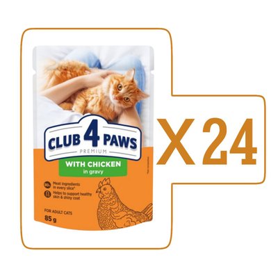 Влажный корм Клуб 4 Лапы Adult Cat Premium для взрослых кошек, с курицей в соусе, 85г (24шт)