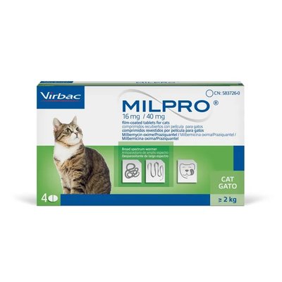 Virbac Milpro (Мілпро) Антигельмінтні таблетки для котів (більше 2 кг), упаковка