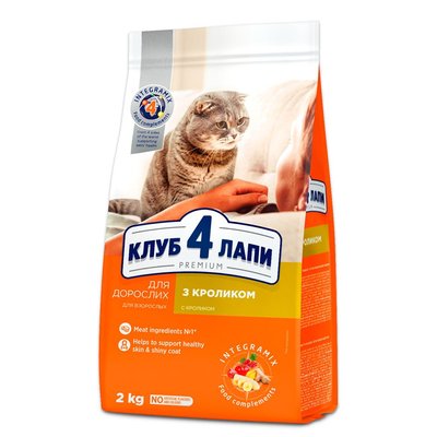 Сухой корм Клуб 4 Лапы Adult Cat Premium для взрослых кошек, с кроликом, 2 кг