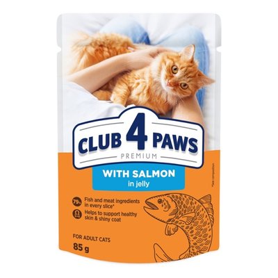 Влажный корм Клуб 4 Лапы Adult Cat Premium для взрослых кошек, с лососем в желе, 85 г