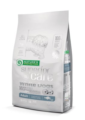 Nature’s Protection SC White Dogs Grain Free Adult Small&mini Breeds – беззерновой корм с белой рыбой для собак малых пород с белой шерстью 1,5 кг