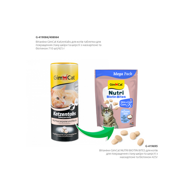 GimCat NUTRI BIOTIN BITES Витамины для кошек для улучшения состояния кожи и шерсти с маскарпоне и биотином 425г