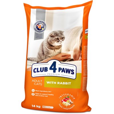 Сухой корм Клуб 4 Лапы Adult Cat Premium для взрослых кошек, с кроликом, 14 кг