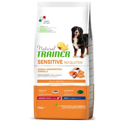 Trainer Dog Sensitive Medium & Maxi With Salmon Трейнер сухой корм для взрослых собак средних и крупных пород, с лососем, 12 кг