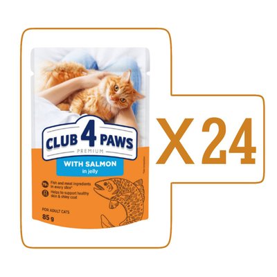 Влажный корм Клуб 4 Лапы Adult Cat Premium для взрослых кошек, с лососем в желе, 85 г (24шт)