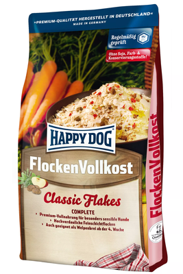Happy Dog (Хэппи Дог) - FLOCKEN VOLLKOST Сухой корм для щенков и взрослых собак всех пород с чувствительным пищеварением 1 кг