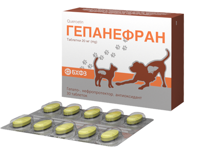Гепанефран 20 мг, гепатопротектор для собак та котів, блістер