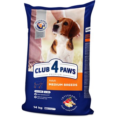 Сухий корм Клуб 4 Лапи Adult Medium Breeds Premium для дорослих собак середніх порід від 11 до 25 кг, 14 кг