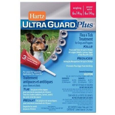 Hartz UltraGuard Plus (Хартс) капли от блох, блошиных яиц, клещей, коморов (4 в 1) для собак и щенков 6-14 кг, упаковка