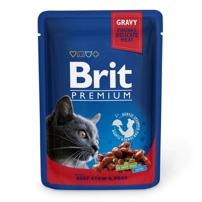 Brit Premium Cat Beef Stew & Peas pouch - Вологий корм для кішок 100 г (тушкована яловичина і горох)