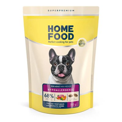 Home Food Гипоаллергенный сухой корм для взрослых собак маленьких и средних пород «Телятина с овощами» 700 г