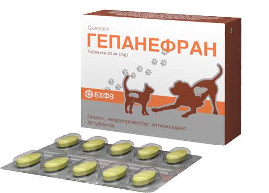 Гепанефран 20 мг, гепатопротектор для собак и кошек, блистер