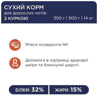 Сухий корм Клуб 4 Лапи Adult Cat Premium для дорослих котів, з куркою, 300 г