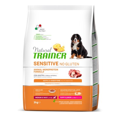 Trainer Dog Sensitive Puppy&Junior Medium&Maxi With Duck Трейнер сухой корм для щенков средних и крупных пород, с уткой, 3 кг