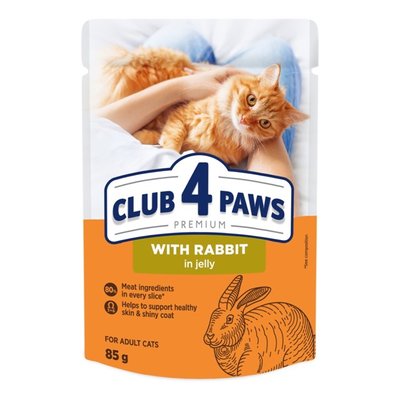 Влажный корм Клуб 4 Лапы Adult Cat Premium для взрослых кошек, с кроликом в желе, 85 г
