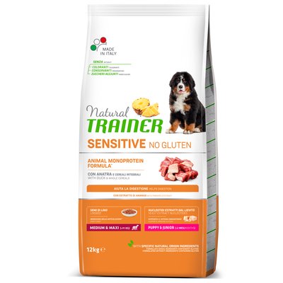 Trainer Dog Sensitive Puppy&Junior Medium&Maxi With Duck Трейнер сухой корм для щенков средних и крупных пород, с уткой, 12 кг