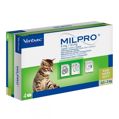 Virbac Milpro (Мілпро) Антигельмінтні таблетки для кошенят і малих порід кішок (від 0,5 до 2 кг), упаковка