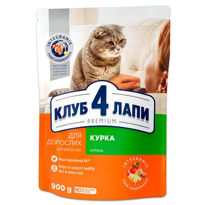 Сухой корм Клуб 4 Лапы Adult Cat Premium для взрослых кошек, с курицей, 900 г