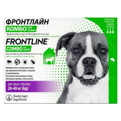 Frontline Combo (Фронтлайн Комбо) капли от блох и клещей для собак 20-40 кг, упаковка