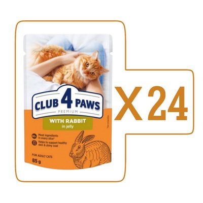 Влажный корм Клуб 4 Лапы Adult Cat Premium для взрослых кошек, с кроликом в желе, 85 г (24шт)